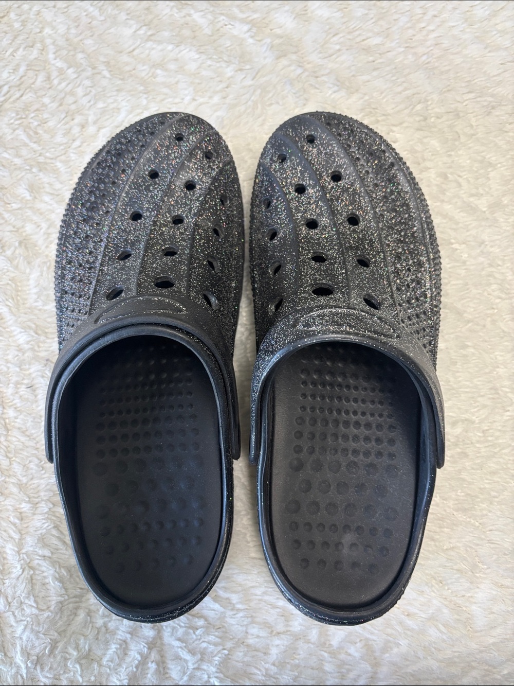 Glitter Slip-On Clog Mule in Black